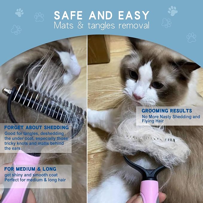 Deshedding Dog Brush - Undercoat Rake for Cats & Dogs - Double Sided Brush for Shedding and Dematting Comb Grooming Tool kit - Nail Clipper & Nail File