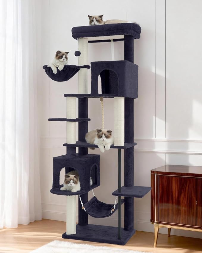 Cat Tree, Cat Tower with Sturdy Steel Tube, Large Perch GCT024G | 70.5'' Cat Furniture with Scratching Post, Hammock, Basket and Big Platform for Indoor Cats Large Adult, Drak Gray