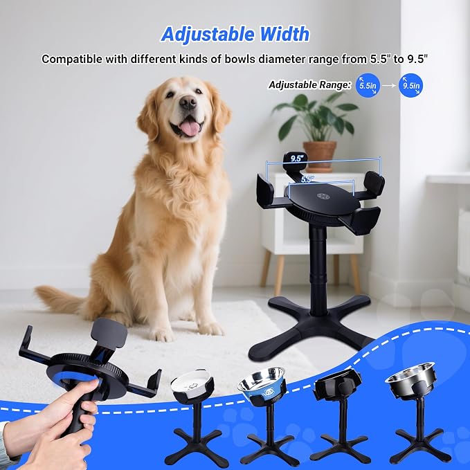 Dog Bowls,Elevated Adjustable Dog Bowl Stand with 3 Heights & Tilted Feeding Design, Raised Stand Compatible with Medium & Large Breeds(1 Pack) Black