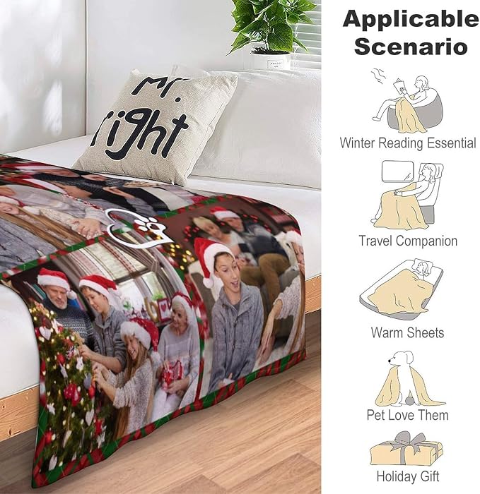 Artsadd Personalized Dog Blanket with Photos & Pet Name, Custom Dog Memorial Blanket and Throws for Remembrance, Customized Puppy Blanket, Dog Gifts for Pet Dog Lovers, Dog Mom Gifts for Women Xmas M