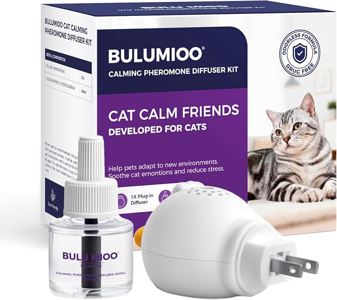 Cat Calming Pheromone Diffuser Kit (30-Day Starter) – 1 Diffuser + 1 x 48ml Refill – Helps Reduce Urine Spraying, Scratching & Fighting – Unscented Stress Relief for Single Room