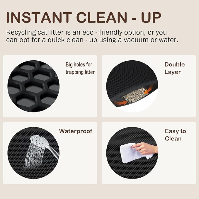 Small Cat Litter Mat Double Layer Waterproof Proof Litter Box mat, Non-Slip Design, Reduces Litter Scatter, Easy to Clean, Black 24''x 14.9''Inch