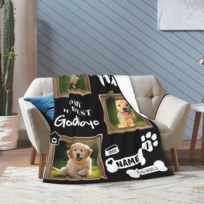 Nxwdwqa Personalized Dog Blanket Throws with Photos, Custom Pet Blanket, Dog Gifts for Pet Lovers, Customized Puppy Blanket for Adult Kid Birthday Christmas Fathers Mothers Valentines Gift