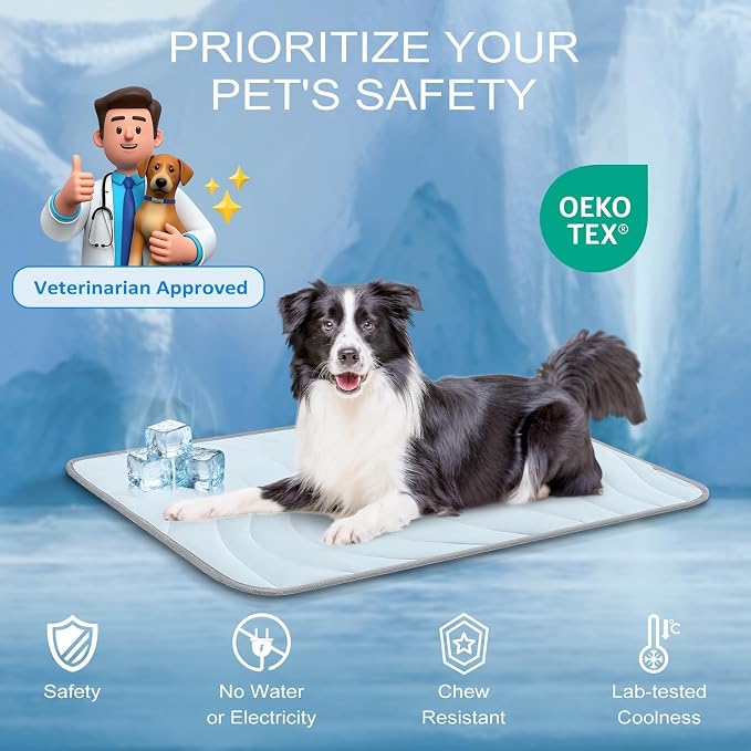 Cozyide Dog Cooling Mat, Q-Max>0.45 Thin Breathable Cooling Mat for Large Dogs, Washable Reversible Dog Pad for Four Seasons, 36" L x 23" W, Ocean Blue