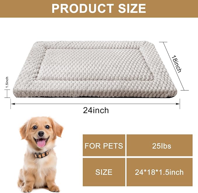 Dog Bed Mat,Reversible & Ultra Soft Kennel Pad-Machine Washable Pet Bed for Dogs & Cats-All-Weather Crate Liner for Crates,Carriers & Travel (Light Gray, 24" L x 18" W x 1.5" Th)