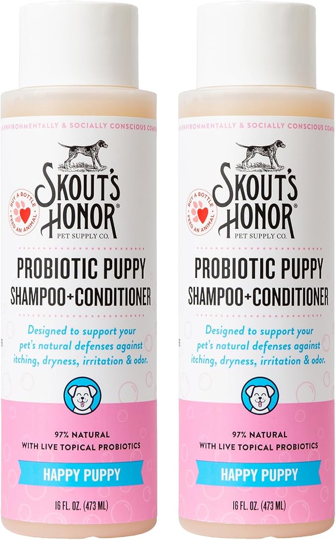 SKOUT'S HONOR Probiotic Puppy Shampoo and Conditioner - HP, 16 oz, 2-Pack | Natural 2-in-1 for Puppies and Dogs, Microbiome-Friendly with Avocado Oil & Omega-3s, Paraben & Sulfate-Free