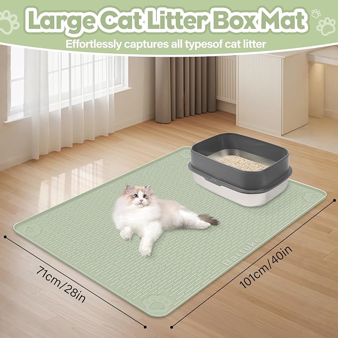 Silicone Cat Litter Mat for Litter Box 40”x28” Large Cat Mat, Green | Waterproof, Non-Slip, Leak-Proof Rug Mat with Lip, Easy to Clean, Extra Large Litter Catcher Mat for Floor