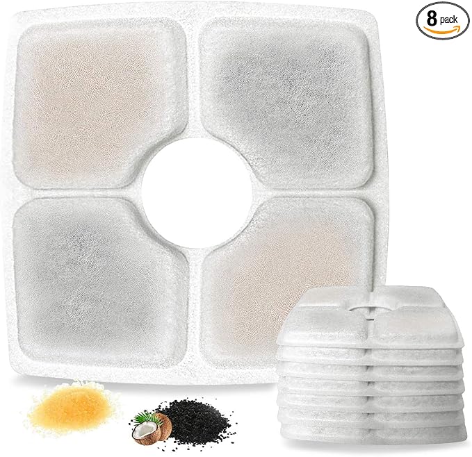 Lmpyf 8 Pack Square Filters for Cat Fountain, Compatible with 2.5L Pet Flower Fountains, Ion Exchange Resin and Activated Carbon