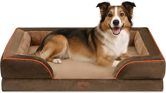 Comfort Expression Orthopedic Dog Beds for Large Sized Dog with Bolster | Waterproof Dog Couch Bed with Washable Cover & Non-Slip Bottom, Supportive Egg Crate Foam Large Pet Bed, 38x25 Inch