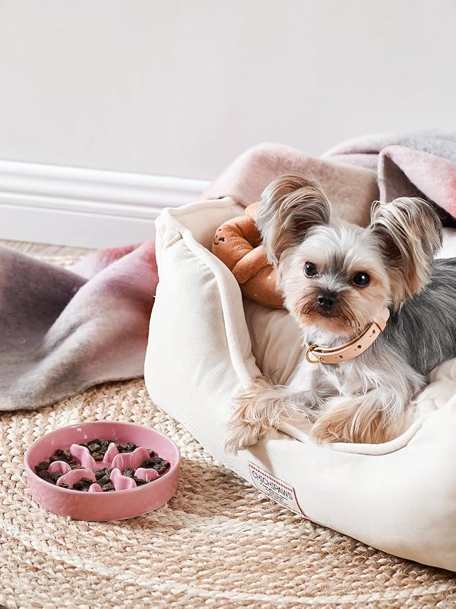 LE TAUCI PET Ceramic Slow Feeder Dog Bowls Small Breed, 0.5 Cups Dog Food Dish for Fast Eaters, Puzzle Bowl for Small Dogs and Cats, 5.5 Inch-Pink