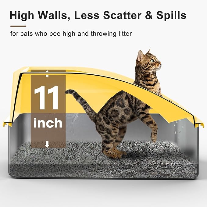 AIPERRO Stainless Steel Litter Box | XL Metal Cat Litter Boxes with Lid | Enclosed High Sided for Big Cats | Anti-Urine Leakage | Non-Stick & Easy to Clean with Litter Mat & Metal Scoop (Yellow)