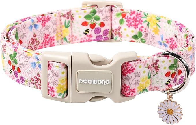 DOGWONG Flower Dog Collar, Cute Girl Dog Collars, Adjustable Pink Flower Pet Collars Design Dog Collar with Quick Release Buckle for Puppy Girl Boy Female Dogs