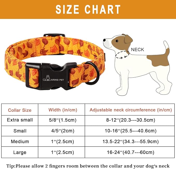 ARING PET Fall Dog Collar, Cute Autumn Maple Leaves Cotton Lightweight Pet Collars with Quick Release Buckle for Puppy Small Medium Large Boy Girl Dogs-XS