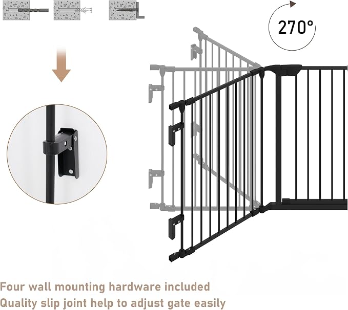 74" Wide Baby Gate Metal Safety Playpen - Fireplace Fence for Toddler/Pet/Dog, 3-Panel,30" H, Black
