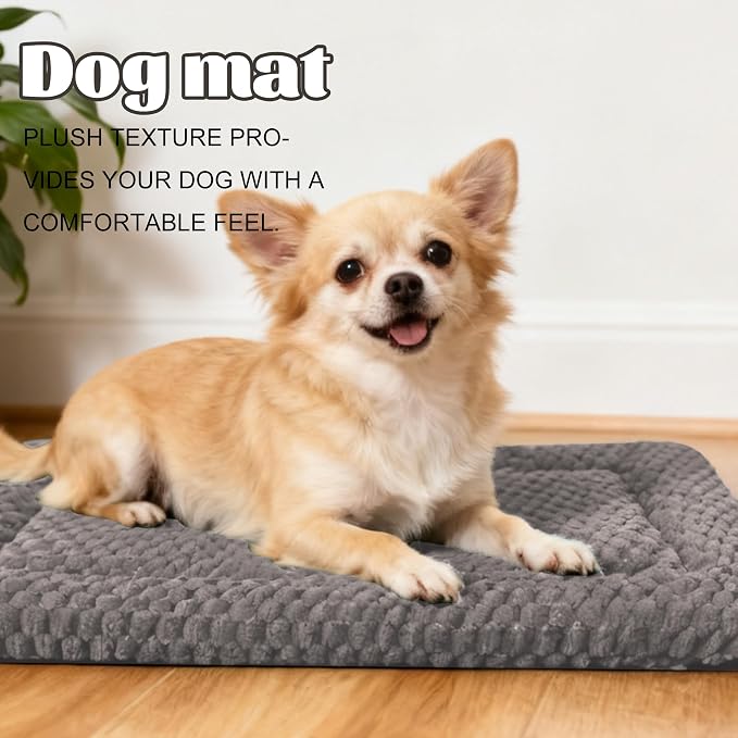 Dog Bed Crate Mat, Soft Durable Washable Anti-Slip Kennel Pad for Dogs & Cats, Reversible (Light Gray, L(35"*23"*1.5"))