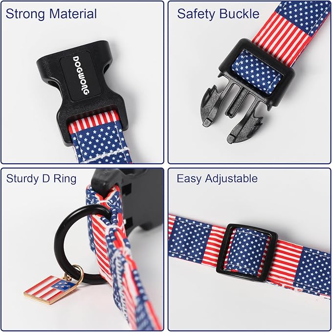 DOGWONG American Flag Dog Collar, 4th of July Patriotic Dog Collar,Independence Day Dogs Collars for X-Small Puppies Dogs, Neck 8-12 inches