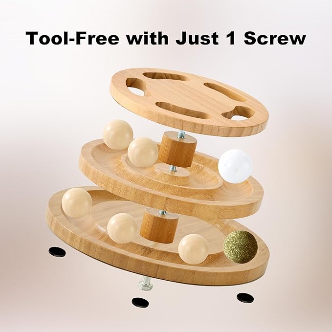 ZOMISIA Cat Ball Track Toy with Puzzle Top, Wooden Cat Toys for Indoor Cats with Spinning Balls, Interactive Large Cat Ball Tower for Kitten Kitty Exercise Mental Physical