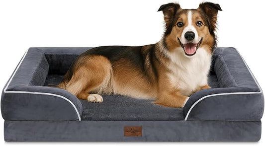 Comfort Expression Orthopedic Dog Beds for Large Sized Dog with Bolster | Waterproof Dog Couch Bed with Washable Cover & Non-Slip Bottom, Supportive Egg Crate Foam Large Pet Bed, 38x25 Inch