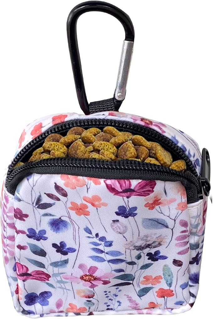 Dog Treat Pouch,Treat Pouches for Pet Training,Portable Snack Reward Dog Food Dispenser for Traveling or Outdoor Use，White Flower