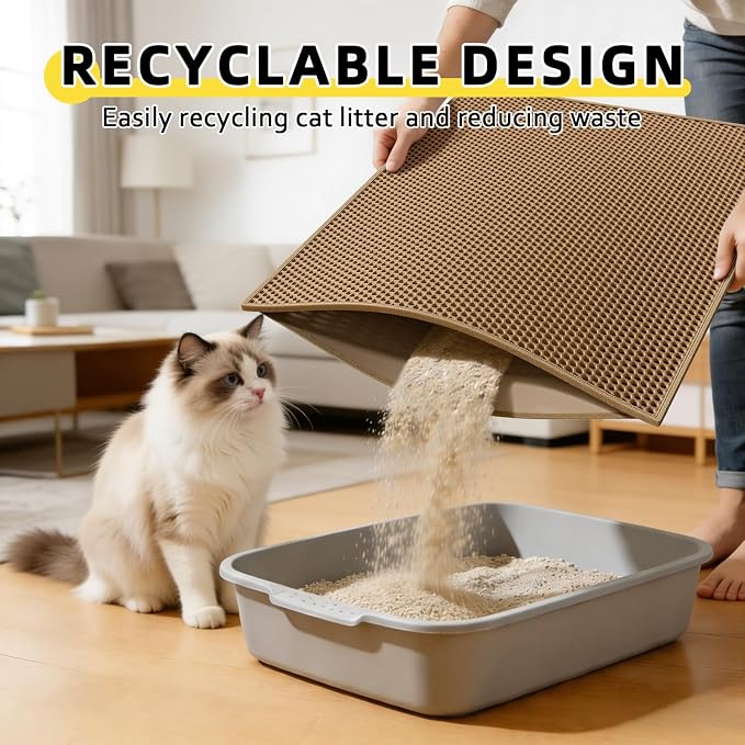Cat Litter Mat, 30"x24", Waterproof, Easy to Clean (Brown-1Pack) | Double-Layer Honeycomb for Effective Litter Trapping, Premium Durable EVA, Non-Slip, Paw-Friendly Soft Surface