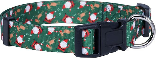 Native Pup Christmas Dog Collar- Winter Holiday Collars for Pets- Xmas Gift for Puppy- Santa, Reindeer, Snowman, Candy Cane, Red Green- Girl Boy- Small, Medium, Large Breeds (Santa & Reindeer, Medium)