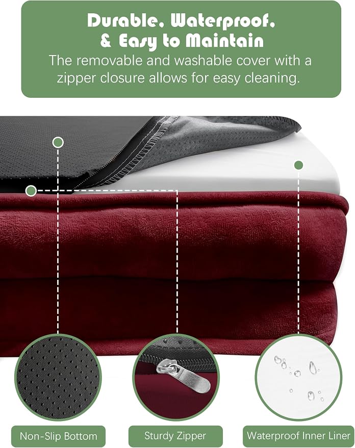Spotted Play Orthopedic Dog Bed with Sides - Sofa Beds for Large Dogs, Supportive Foam Pet Couch Bed with Washable Removable Cover, Waterproof Lining and Non-Slip Bottom, Burgundy - L