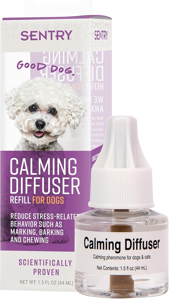 Sentry Calming Diffuser Refill for Dogs, Reduces Barking, Chewing, Anxiousness, and Other Stress-Induced Behaviors, 30-Day Release | Reduces barking, chewing & stress-driven behavior; plug-in pheromone refill; 30-day release; whole-home calming