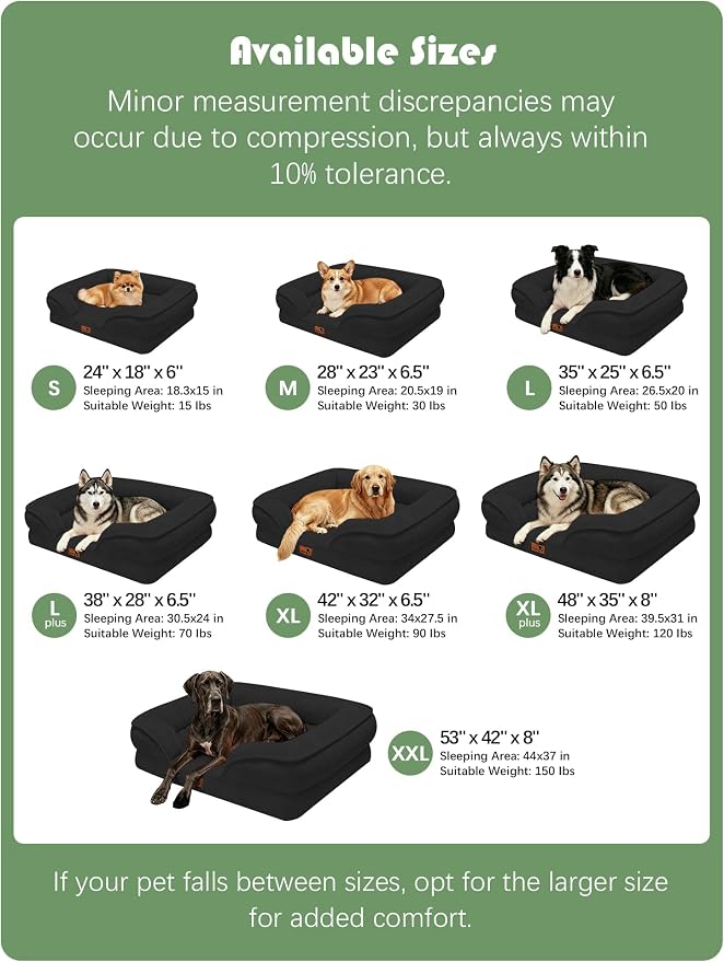 Spotted Play Orthopedic Dog Bed with Sides - Sofa Beds for Extra Large Dogs, Supportive Foam Pet Couch Bed with Washable Removable Cover, Waterproof Lining and Non-Slip Bottom, Black - XL-Plus
