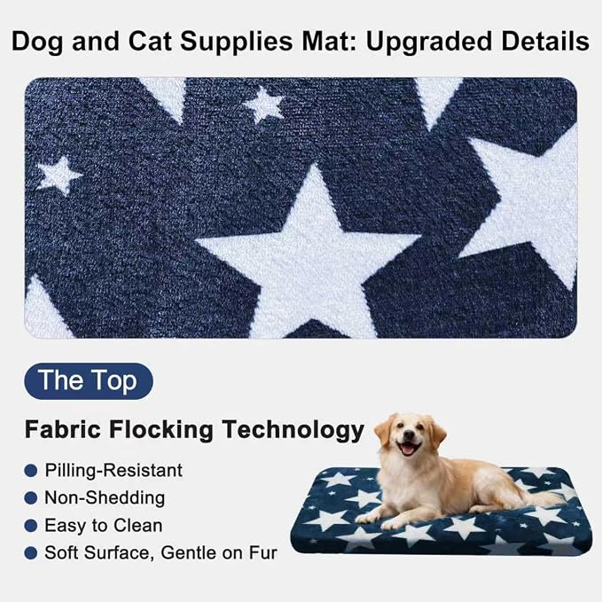 Washable Dog Bed Plush Orthopedic Outdoor Crate Mat with Non-Slip Bottom,Luxe Soft Kennel Pad for Pets, Cozy Cage Cushion & Pet Sleeping Mattress Large Sized,Medium,Small Dogs,24 x 18 inch,Blue