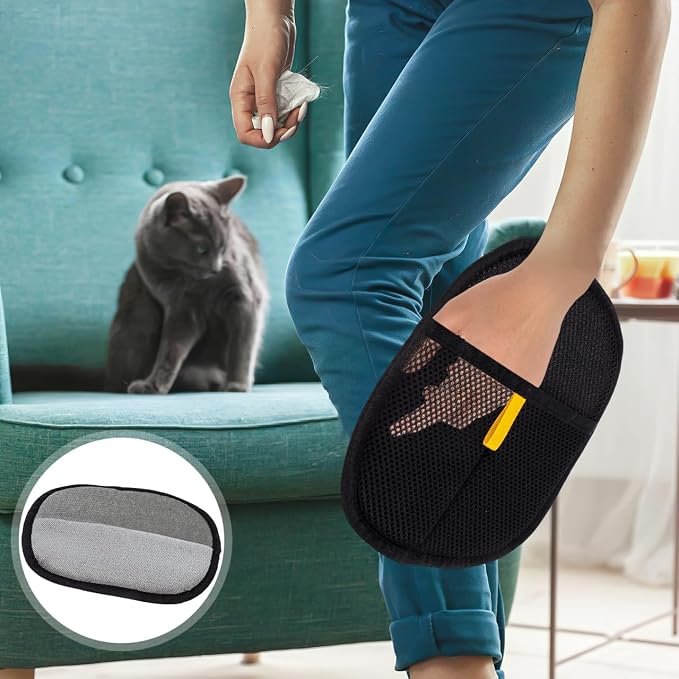 Veemoon Pet Hair Removal Gloves Double Sided Cat Hair Brush Grooming Mitt for Cats and Dogs Washable Glove for Pet Removal Large 8.26 X 6.29 in