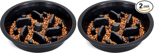 JASGOOD Dog Feeder Slow Eating Pet Bowl for Raised Pet Feeders Preventing Choking Food Water Bowl Elevated Diners Replacement Bowl (Black,Fit Opening 7.5"-8") (Pack of 2)