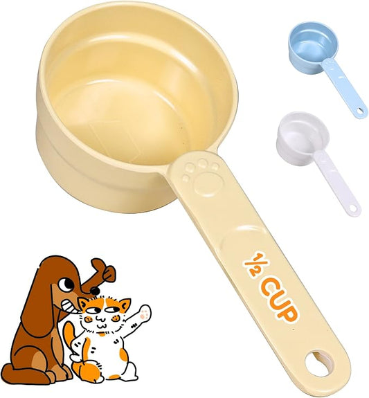 1/2 Cup Dog Food Scoop, Extra Long Handle Sturdy Melamine Pet Food Measuring Scoop with Clear Marking Lines, BPA-Free, Shatterproof, Dishwasher Safe (Butter Yellow, 1/2 Cup)