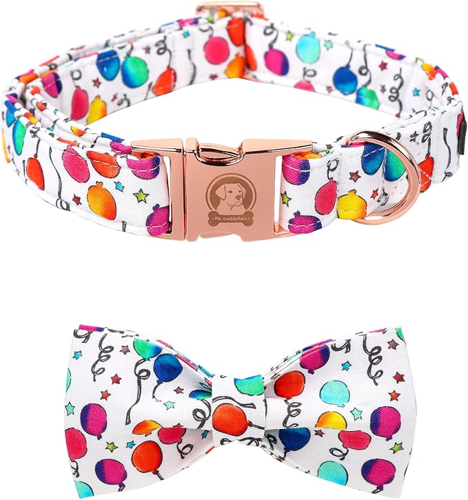 ·MR. CHUBBYFACE· Ballon Dog Collar with Bowtie, Cute Birthday Balloon Dog Collar with Metal Buckle, Adjustable Pet Collar for Small Medium Large Dogs