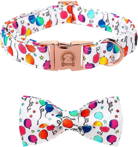 ·MR. CHUBBYFACE· Ballon Dog Collar with Bowtie, Cute Birthday Balloon Dog Collar with Metal Buckle, Adjustable Pet Collar for Small Medium Large Dogs