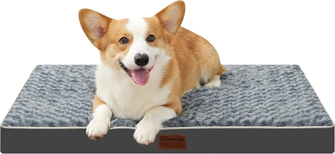 Orthopedic Rose Plush Cover Dog Bed,Small M Sized Dog 30''X20''x3'' Soft Waterproof Egg Foam Pet Crate Beds Mat or Kennel Pads with Removable Washable Cover,Non-Slip Bottom,Grey