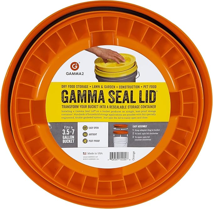 Gamma2 Gamma Seal Lid for Utility Buckets - Fits 3.5, 5, 6 & 7 gallon buckets, Orange, Made in USA