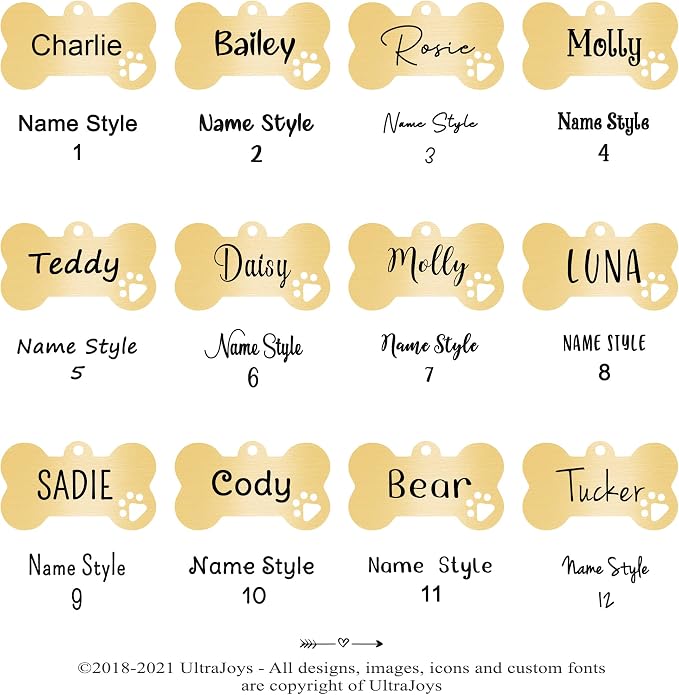 Ultra Joys Dog Tags Personalized for Pets - Hollow Paw Custom Pet ID Tag - Engraved Dog Tag for Small, Large Dogs - Large Bone in Gold
