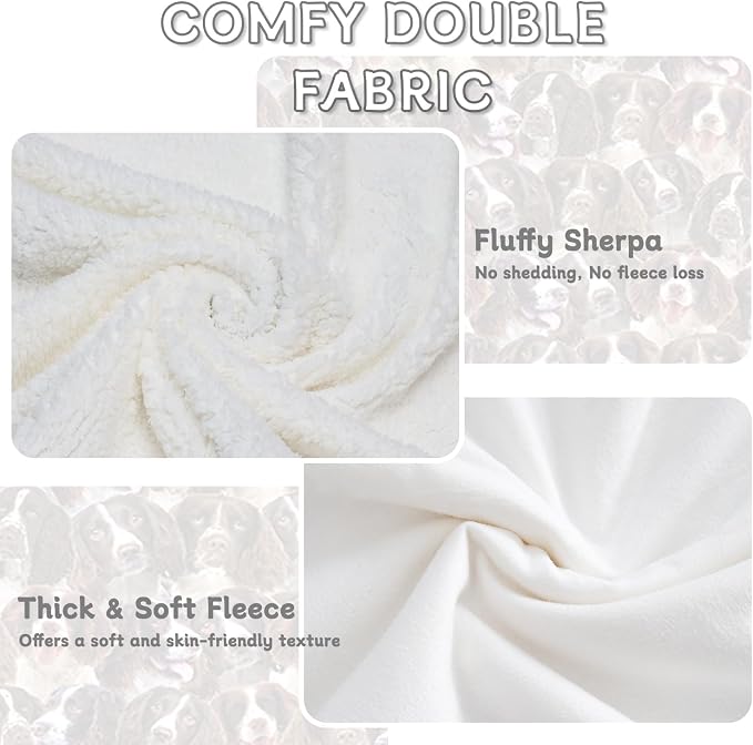 BlessLiving English Springer Spaniel Throw Blanket for Women Kids, Fuzzy Warm Fleece Couch Throws, Animal Dogs Printed Sherpa Blanket Plush House Warming Decor Gifts (50"x60")