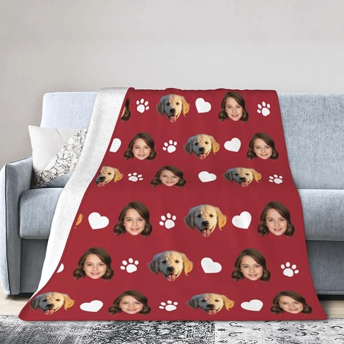 Nxwdwqa Personalized Dog Blanket Throws with Photos, Custom Pet Name Blanket, Dog Gifts for Pet Lovers, Customized Puppy Blanket for Adult Kid Birthday Christmas Fathers Mothers Valentines Gift