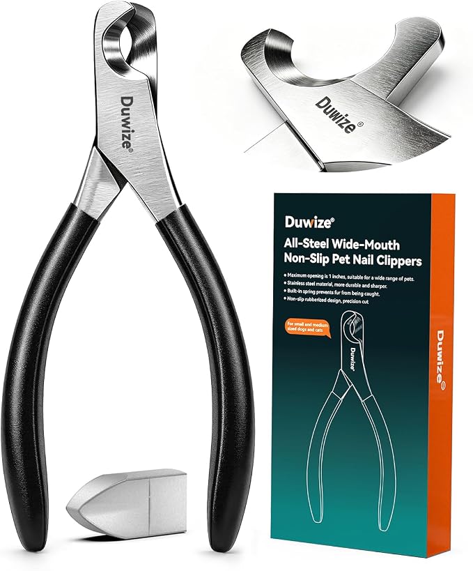 Dog Nail Clippers - All-Steel Material, Large Opening, New Non-Slip Rubberized Handle, Built-in Spring, No Fur Pinch, Professional Pet Nail Trimmers for Small to Medium Dogs and Cats (Black)