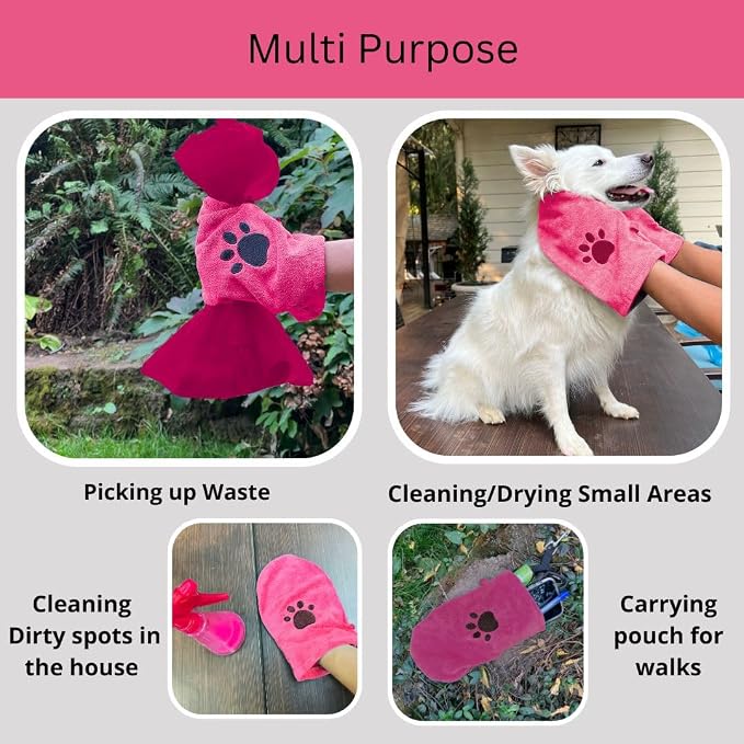 Penny & Niko Microfiber Pet Towel Mitts - Paw Cleaning and Drying Mitts/Gloves for Dogs and Cats (Pink, Standard - 4 Pack)