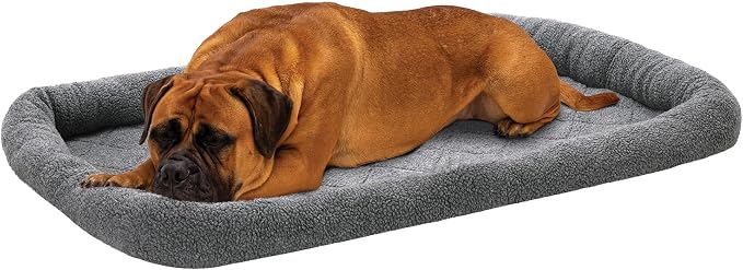 Furhaven Dog Bed for Large Dogs, 100% Washable, Sized to Fit Crates - Sherpa Fleece Bolster Crate Pad - Gray, Jumbo/XXL