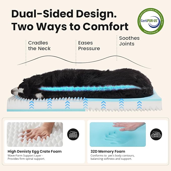 OhGeni Orthopedic Waterproof Dog Bed for Extra Large Dogs, Machine-Washable Removable Cover in Easy-Clean Fabric, Reversible Memory Foam & Easy-Carry Handle, Suitable for Crate, 47 inch (Brown)