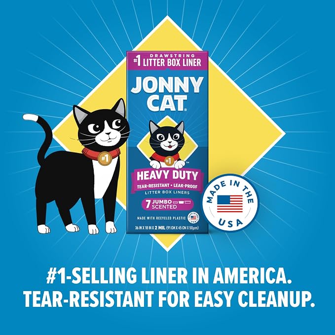 Jonny Cat Litter Box Liners: Fresh Scent - Heavy Duty - Tear & Leak Resistant - Drawstring Close - Jumbo, 7 Count