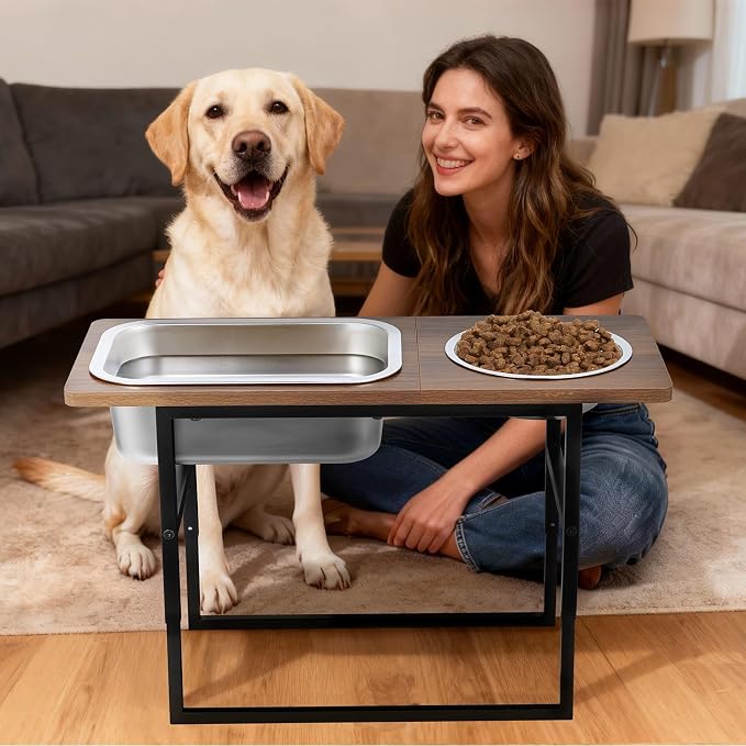 Elevated Dog Bowls for Large and X-Large Breed, 2 Stainless Steel Bowls | 2 Adjustable Heights 14" or 12" Raised Dog Water and Food Bowl with Metal Stand (Upgraded Extra-large Water Bowl)