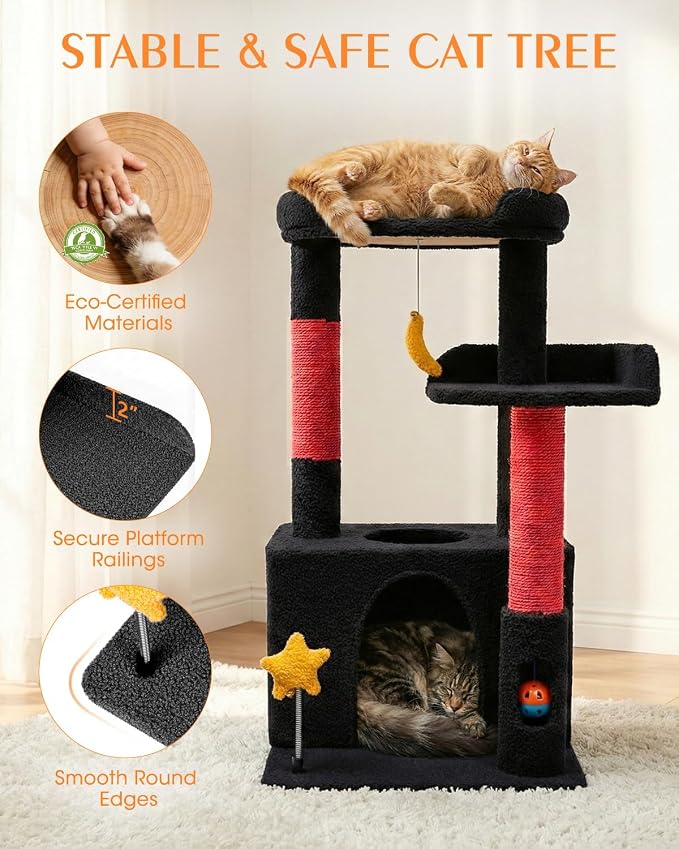 Small Cat Tree, Compact 30" Cat Tower for Indoor Kittens | Plush Finish, Cozy Condo, Soft Top Perch, Sisal Scratching Post, Dangling Ball Toy, Anti-Tip Base, for Cats up to 15 lbs