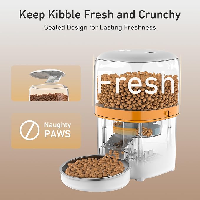 Automatic Cat Feeder, 3L Cat Food Dispenser with Anti-Jam Design, Over 180-day Battery Life, 1-6 Meals Per Day with Stainless Steel Cat Bowl, Keep Dry Food Fresh, Timed Pet Feeder Also for Small Dog
