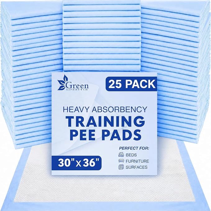 GREEN LIFESTYLE Underpads - Training Pet Pee Pads for Dogs, Cats - Pads for Adults, Seniors and Children - Ideal for Incontinence Protection (Pack of 25 - 30x36)