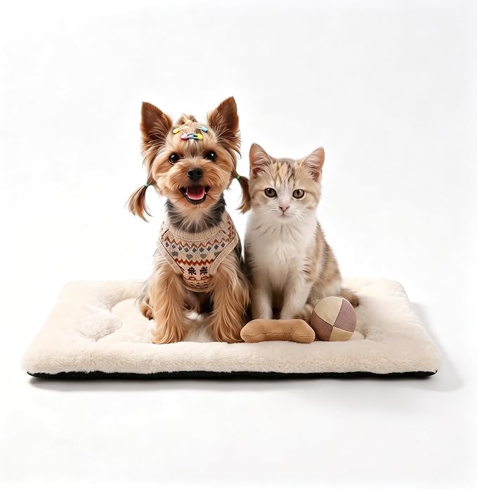 Dog Bed 22" for Metal Crate Pad, Washable Kennel Mat for Small Puppy & Cats | Soft faux rabbit fur, non-slip,machine wash/dry, plush cushioning, for crates, floors & travel, multiple sizes for all breeds