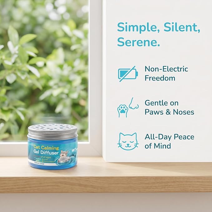 Cat Calming Diffuser Gel – Anti-Anxiety Pheromone Stress Relief for Cats & Kittens, Unplugged Cordless Cat Calming, Helps Reduce Stress-Related Behaviors, Drug-Free, Lasting 2 Months, 4.2oz / 120g